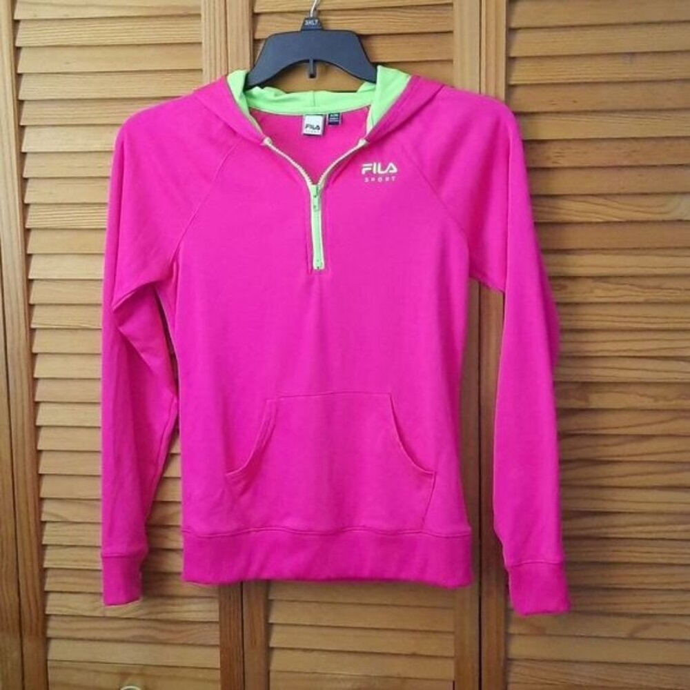 Fila Sport Neon Pink & Green 1/2 Zipper Hoodie Size XL
